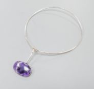 A Torun for Georg Jensen sterling and amethyst quartz set pendant, no. 133, 64mm, on a Torun for