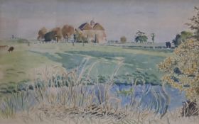 Guy Seymour Warre Mallett (1900-1973), watercolour, 'Guldeford, Sussex across the Marsh', Abbott &