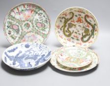 Five Chinese porcelain dishes, 21cm