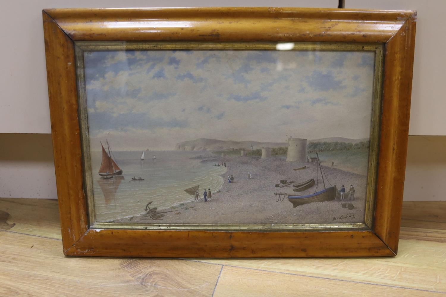 Mary Louisa Wing (19th C.), watercolour, 'Coastal scene near Beachy Head' , signed, 21 x 33cm, maple - Image 2 of 4