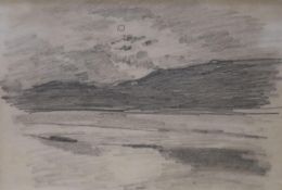 Arthur Rackham (1867-1939), pencil sketch, Open landscape, Abbott & Holder label verso, 11 x 16cm