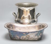 An early Victorian silver plated wine cooler and a Victorian plated knife tray 25cm