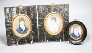 A group of three 19th century framed portrait miniatures