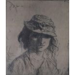 Augustus John (1878-1961), etching, Girl wearing a straw bonnet, signed in pencil, 7.25 x 6.25cm