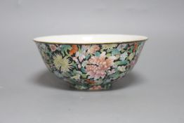 A Chinese millefleur black ground bowl, Republic period,17cm