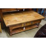 A rectangular parquetry inlaid walnut two tier coffee table, length 130cm, depth 80cm, height 45cm