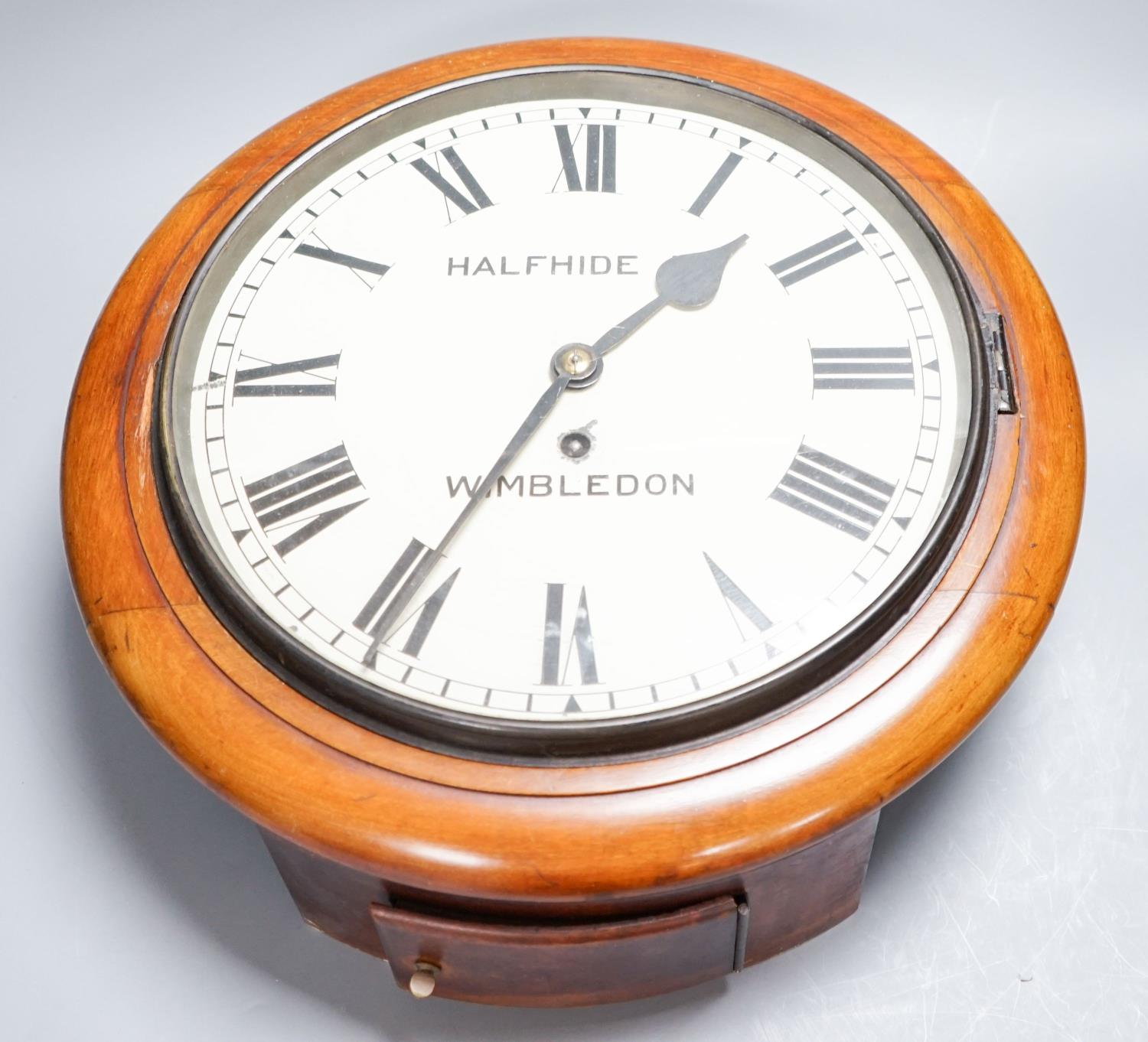 An early 20th century mahogany wall dial timepiece, Halfhide Wimbledon, German movement, 39.5 cm - Image 2 of 5