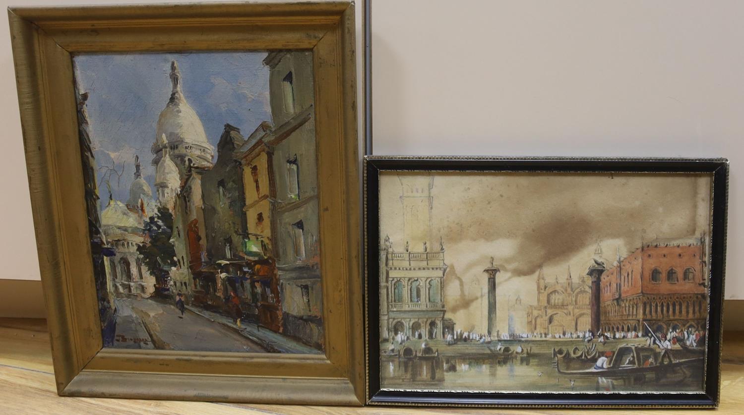 French School (20th century), oil on canvas, View of the Sacre Coeur, indistinctly signed, 23 x