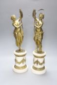 Two French 19th century gilt bronze and white marble figural lamp bases,47cm