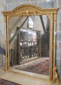 A Victorian carved giltwood and gesso overmantel mirror, the plate flanked by fluted columns,