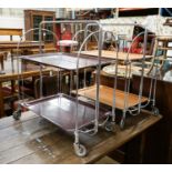 Two mid century Gerlinol Breshley Dinett chrome folding tea trolleys, length 66cm, depth 41cm,