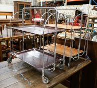 Two mid century Gerlinol Breshley Dinett chrome folding tea trolleys, length 66cm, depth 41cm,