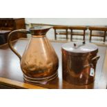 A Victorian copper jug measure, together with a Victorian copper harvest flagon