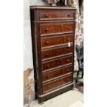 A 19th century French rosewood tall secretaire chest, width 80cm, depth 44cm, height 156cm