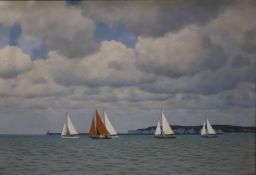 Christopher Hankey (b.1911), oil o board, 'Sailing off Seaford', signed, 19 x 25cm