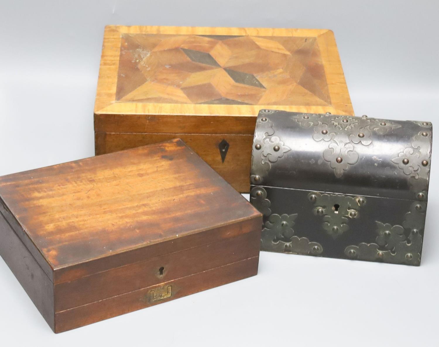 Three Victorian boxes including a Windsor and Newton artist's box, 24cm
