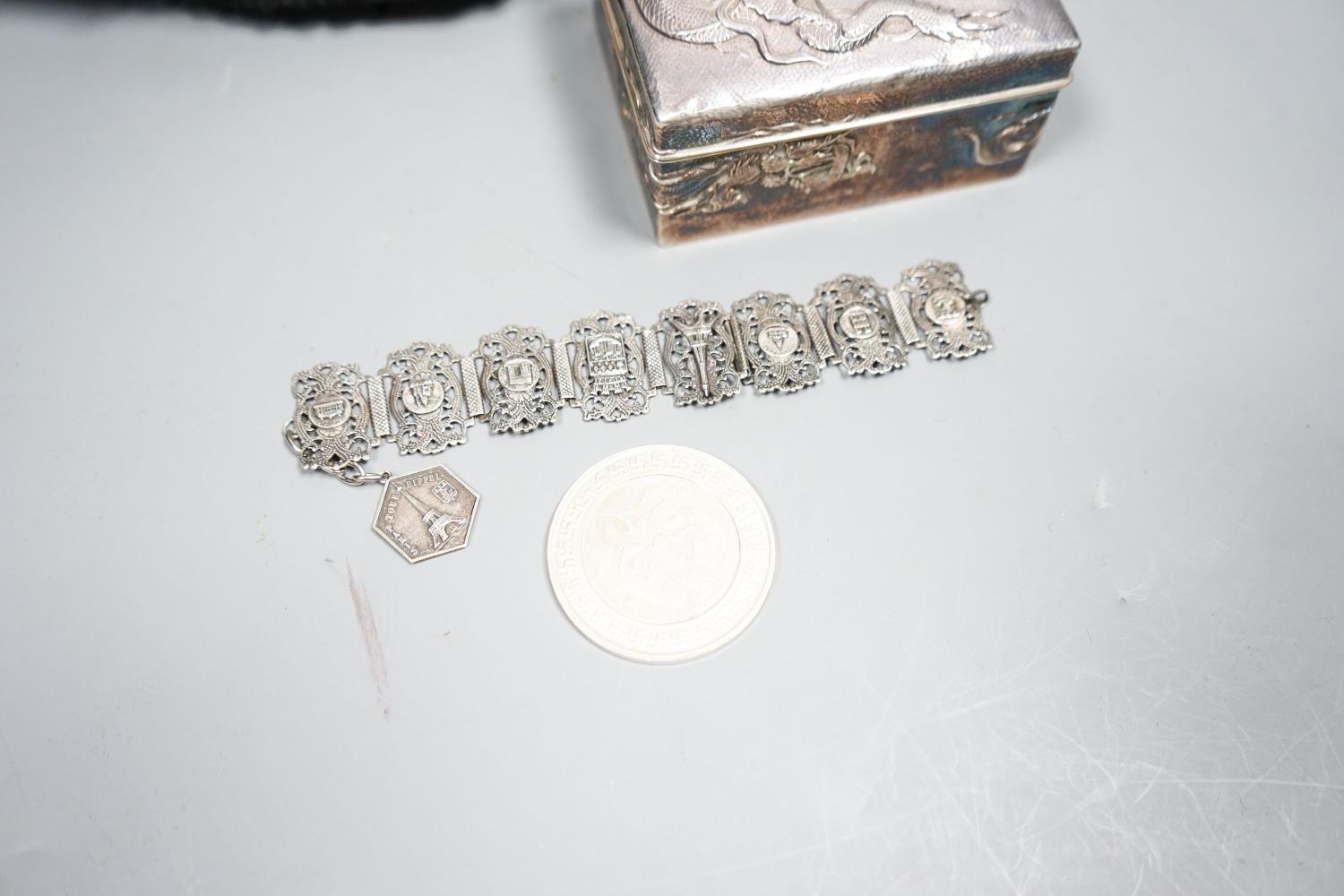 A Japanese silver box, bracelet, medal and military cap - Image 5 of 7