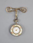 An early 20th century continental sterling and enamel open face fob watch, on a gilt metal serpent