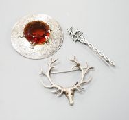 A Scottish silver and paste set circular brooch, Glasgow, 1952, together with a Scottish silver