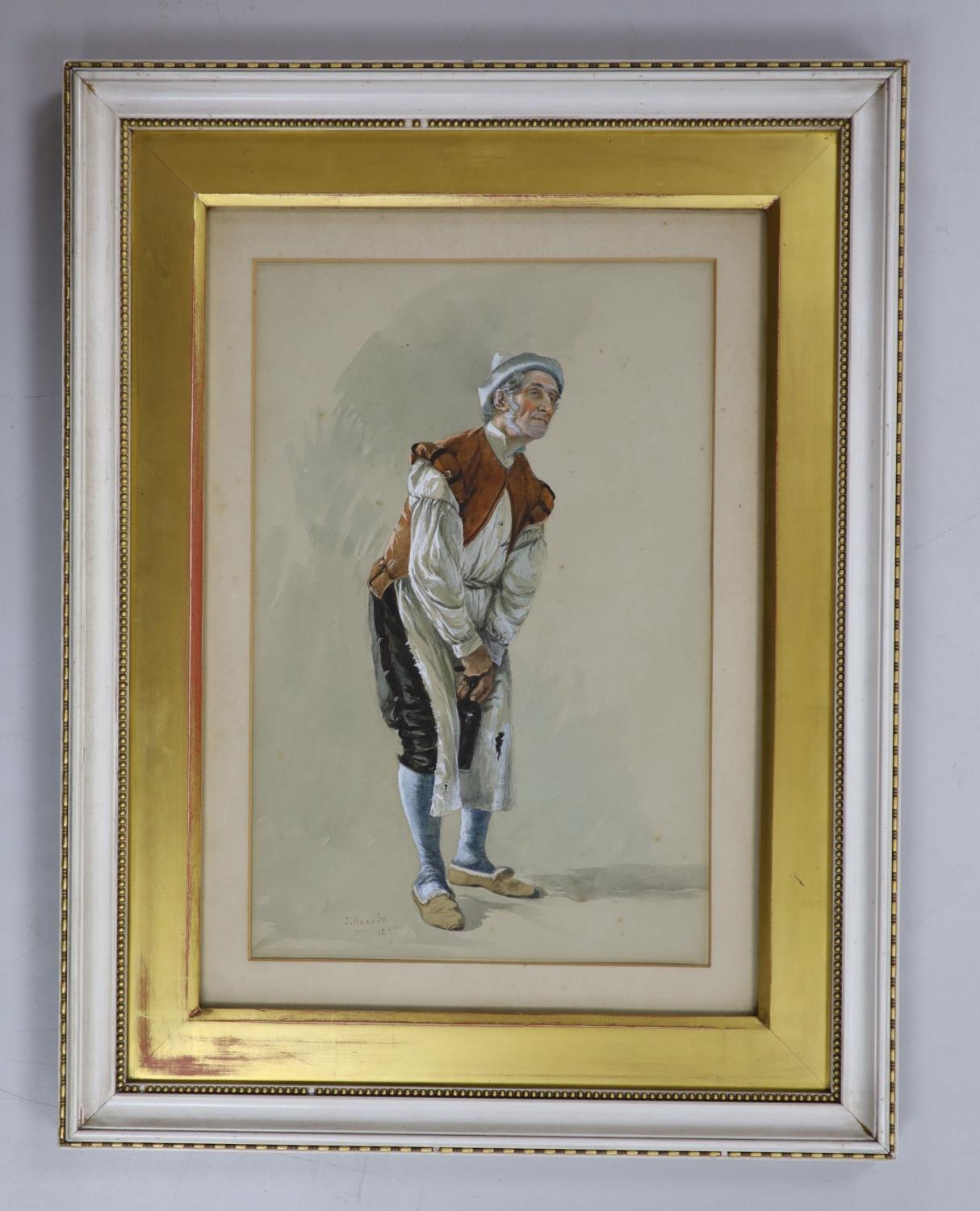 John Nesbitt (1831-1904), watercolour, The Steward, signed and dated 1867, 29 x 19cm - Image 2 of 3