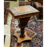 A Victorian parquetry inlaid walnut games / work table, width 48cm, depth 37cm, height 70cm