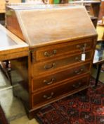 An Edwardian satinwood banded mahogany bureau, width 76cm, depth 46cm, height 98cm