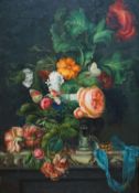 After Cecil Kennedy, oil on board, Still life of flowers in a vase upon a ledge, bears signature, 58