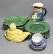 Victorian green majolica leaf dessert wares, Art Deco "Old Lady who lived in a Shoe" yellow teapot