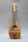 A late 19th century Neapolitan inlaid bowl mandolin, labelled to interior Paolo Valiani, 59cm.