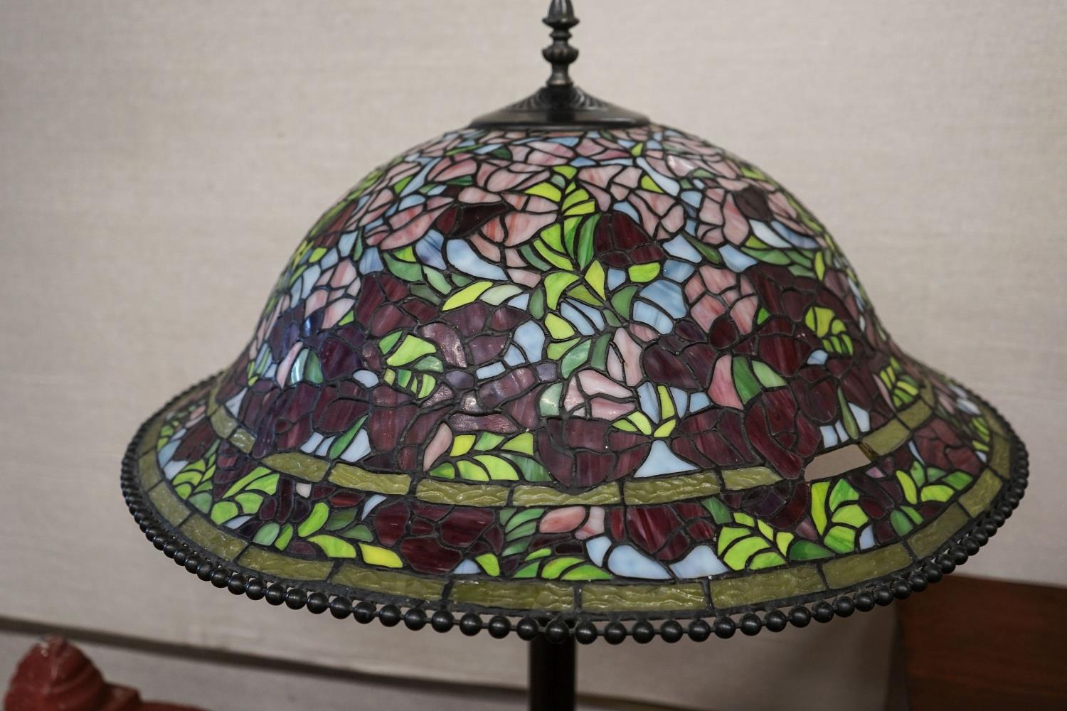 A bronzed finish Tiffany style standard lamp with shade, 160cm high, 59cm diameter - Image 3 of 6