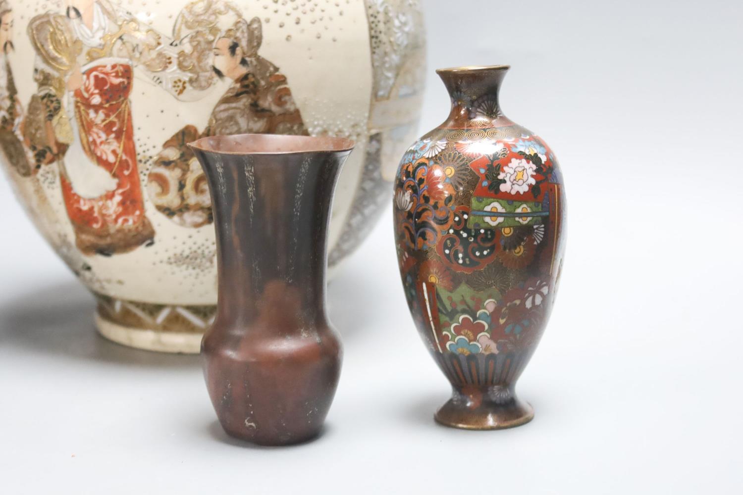 Assortment of Japanese Meiji metalware and ceramic items etc. 32cm - Image 2 of 5