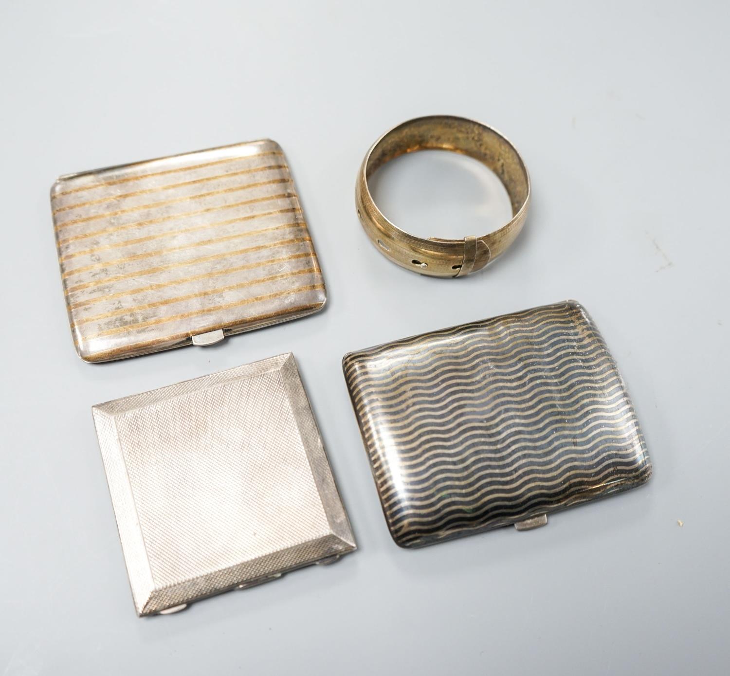 An 800 white metal and niello cigarette case,9cm, a Dutch gilt and white metal cigarette case, an - Image 3 of 4