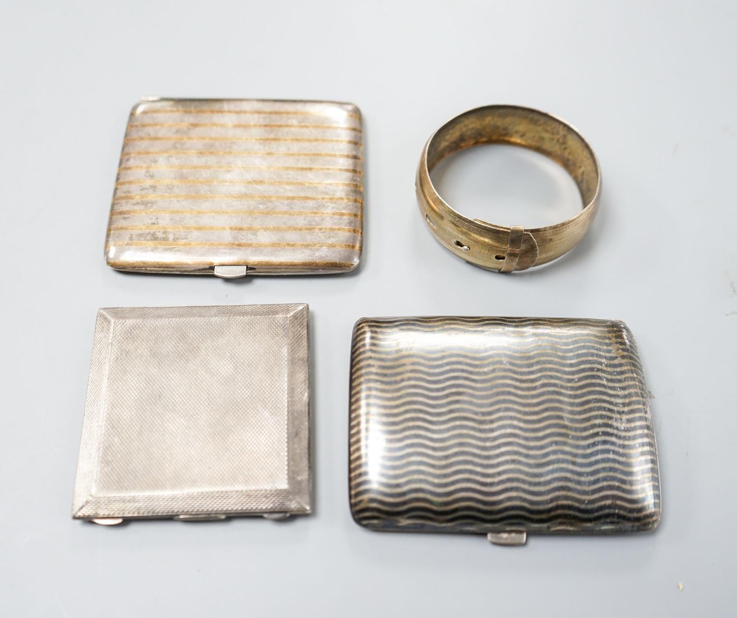 An 800 white metal and niello cigarette case,9cm, a Dutch gilt and white metal cigarette case, an - Image 2 of 4