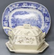 A late 19th century Staffordshire blue and white transfer-printed oval meat dish, ‘The Rokery’,