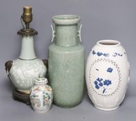 Four Chinese porcelain vases, one mounted as a lamp, 35cm