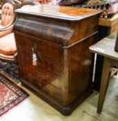 A 19th century French figured walnut washstand with marble lined interior, width 87cm, depth 50cm,