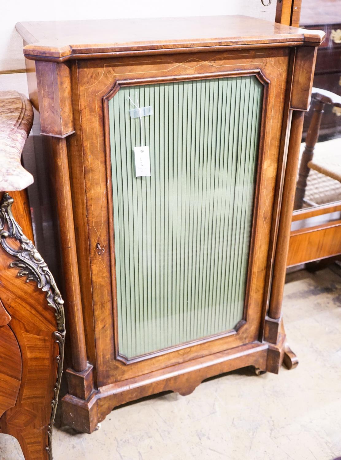 A Victorian figured walnut music cabinet, width 67cm, depth 40cm, height 100cm