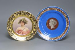 A Vienna style porcelain ‘Dapne’ portrait plate, c.1900 and a Paris porcelain Grecian revival