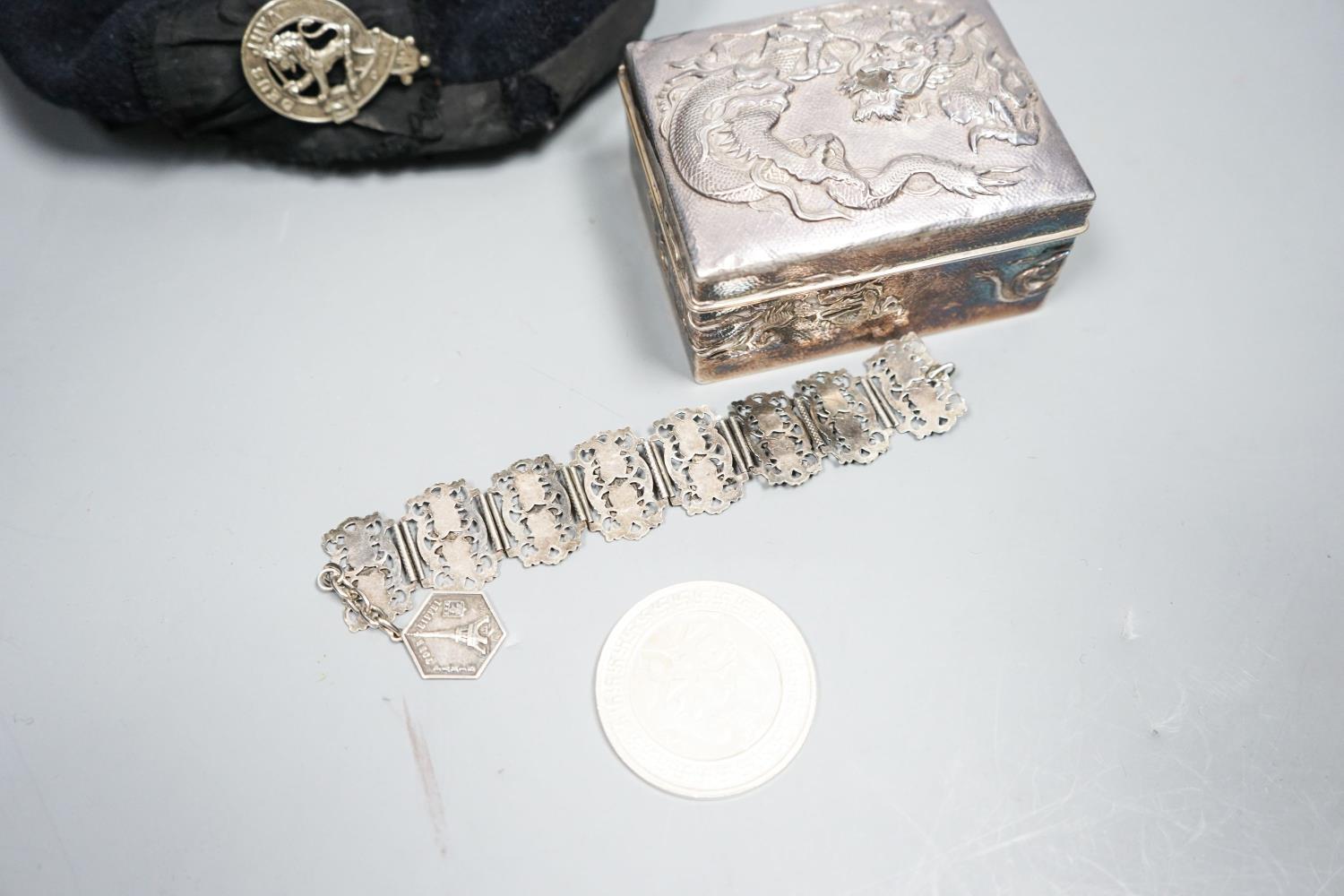 A Japanese silver box, bracelet, medal and military cap - Image 6 of 7