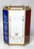 An Edwardian brass and stained glass hall lantern,45cm