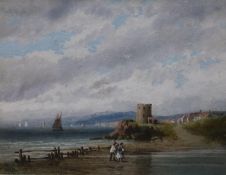 19th century English School, goauche and watercolour, St. Aubyn's Bay, Jersey, indistinctly