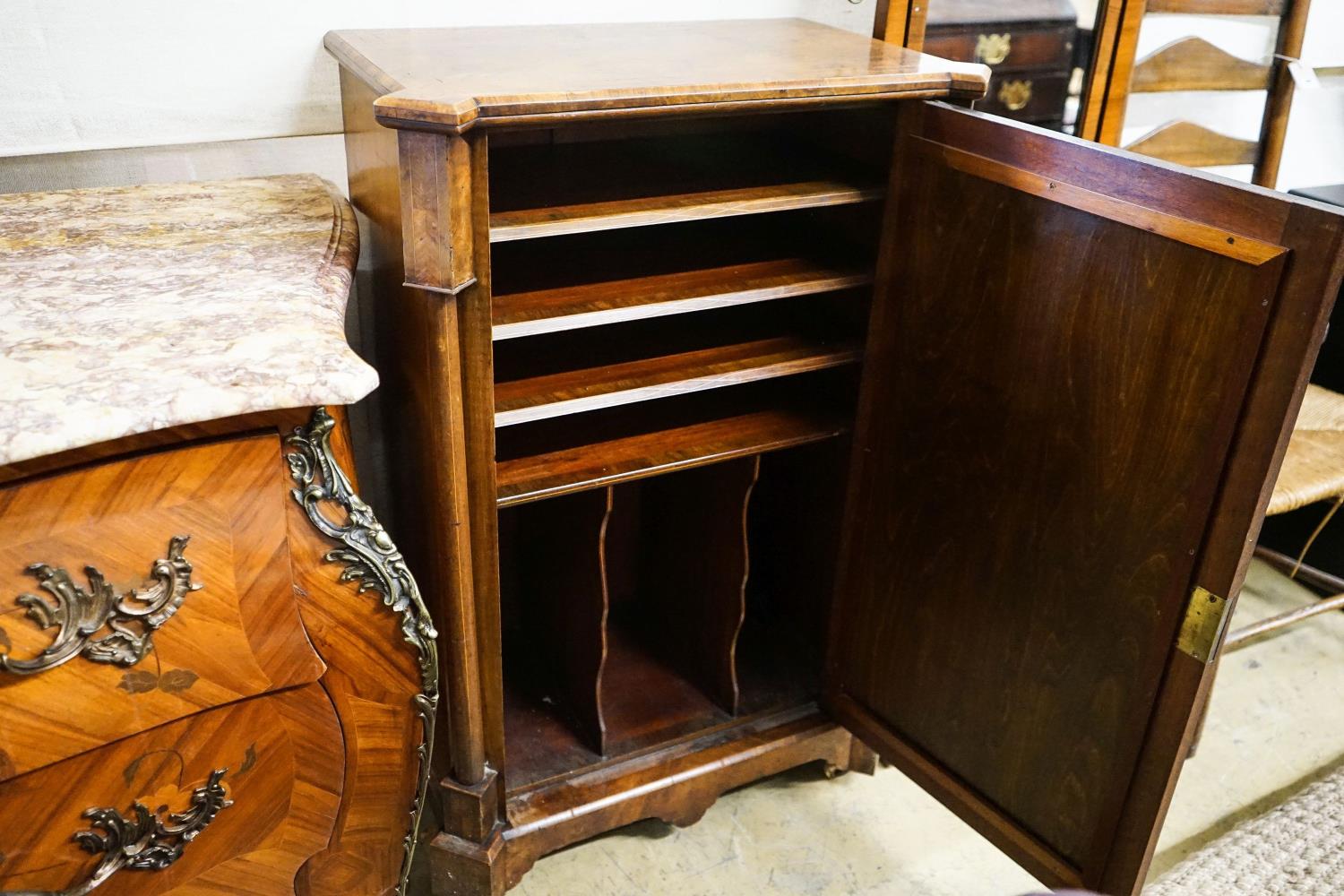 A Victorian figured walnut music cabinet, width 67cm, depth 40cm, height 100cm - Image 3 of 5