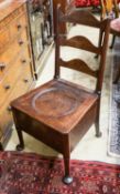 An 18th century mahogany ladderback box seat chair, width 48cm, depth 43cm, height 94cm