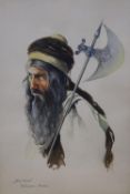 De'Mon (Iranian), watercolour, Portrait of an Iranian warrior, signed and inscribed 'Tehran,