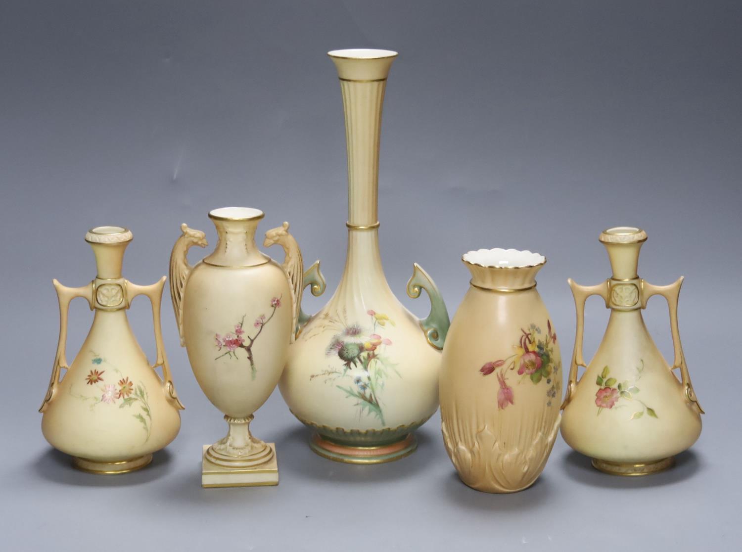 A group of Royal Worcester blush ivory - a pair of vases, and three other vases,25cm - Image 2 of 3