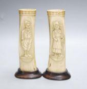 A pair of WWI POW Knockaloe camp Isle of Man bone carvings, 19cm