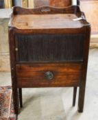 A George III mahogany tray top commode, with tambour compartment, width 56cm, depth 46cm, height