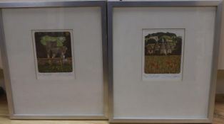 Simon Palmer, two limited edition prints, 'The Hill' and 'The Field', signed in pencil, 17/100 and