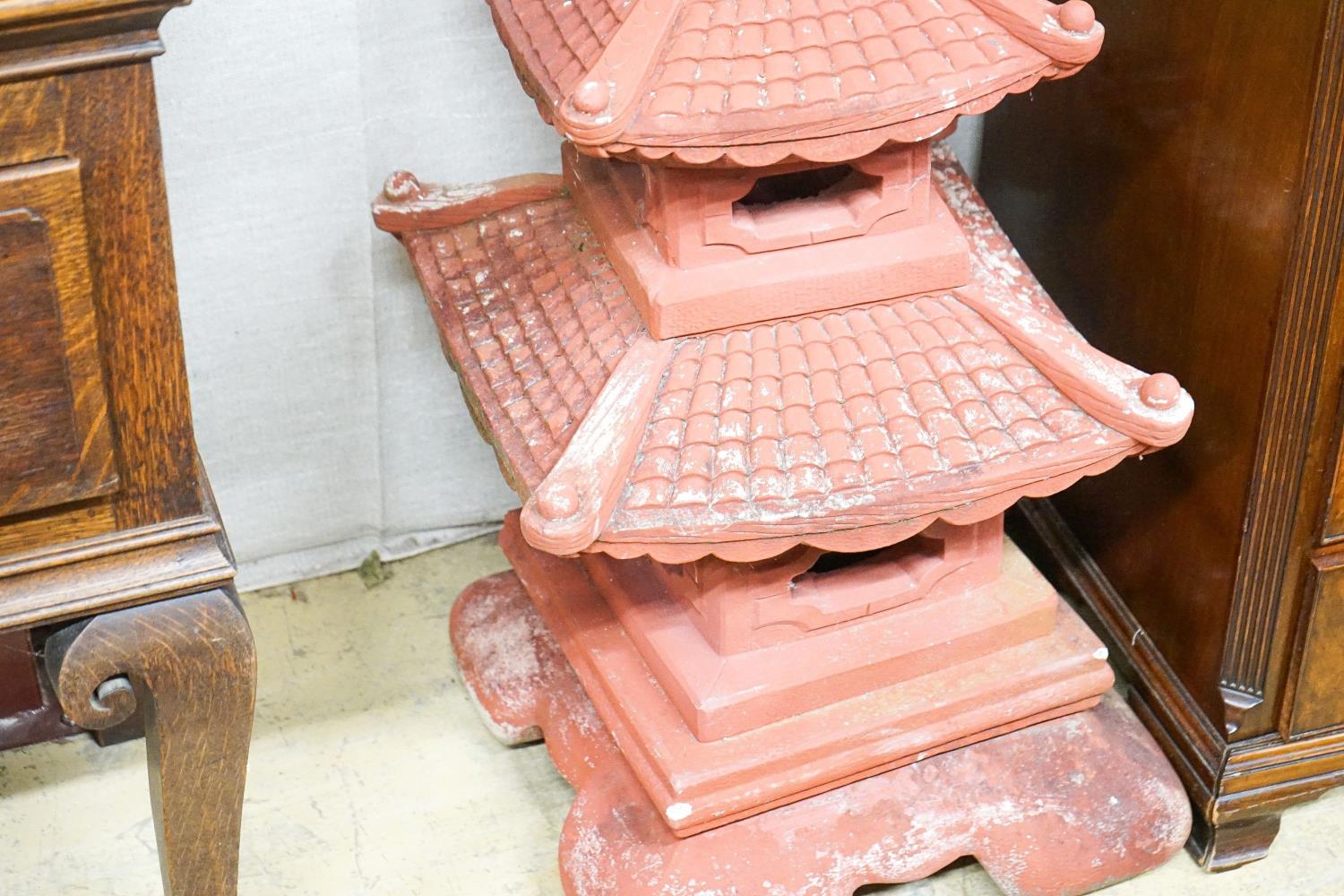 A painted reconstituted stone sectional pagoda garden ornament, height 104cm - Image 4 of 4