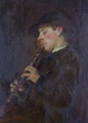George Ogilvy Reid RSA (Scottish 1851-1928), oil on panel, 'A Leisure Horn', artist label verso